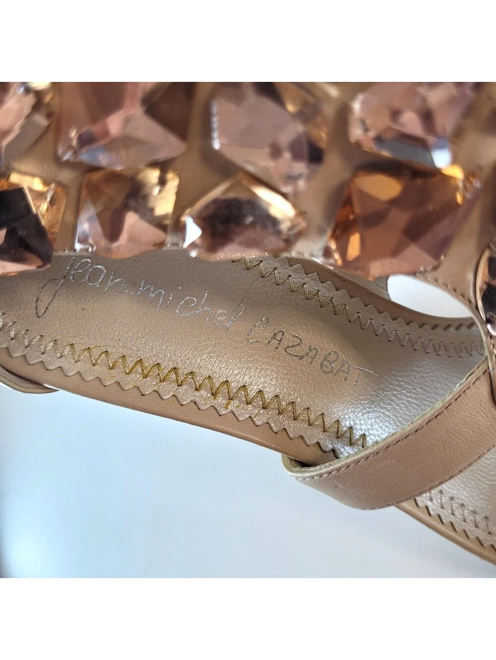 Jean-Michel Cazabat Women's EU 39 US 8.5 Nude Leather Crystal Embellished Heels